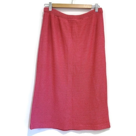 Vintage High Waist Fine‎ Knit Salmon Pink Elastic Waist Midi Skirt - Size… - Picture 1 of 6